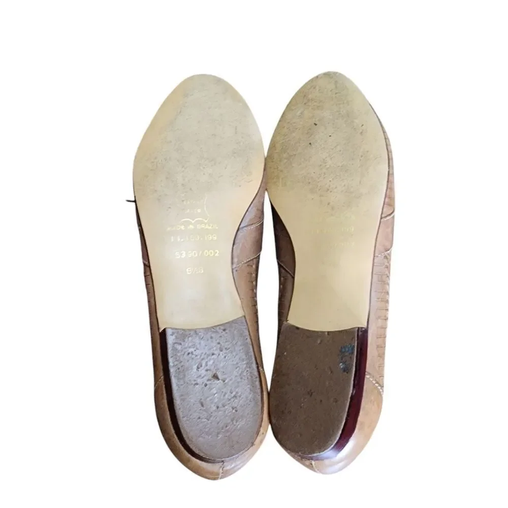 Bruno Valenti Vintage Tan Woven Leather Lace Up Loafer Flats 8.5B
